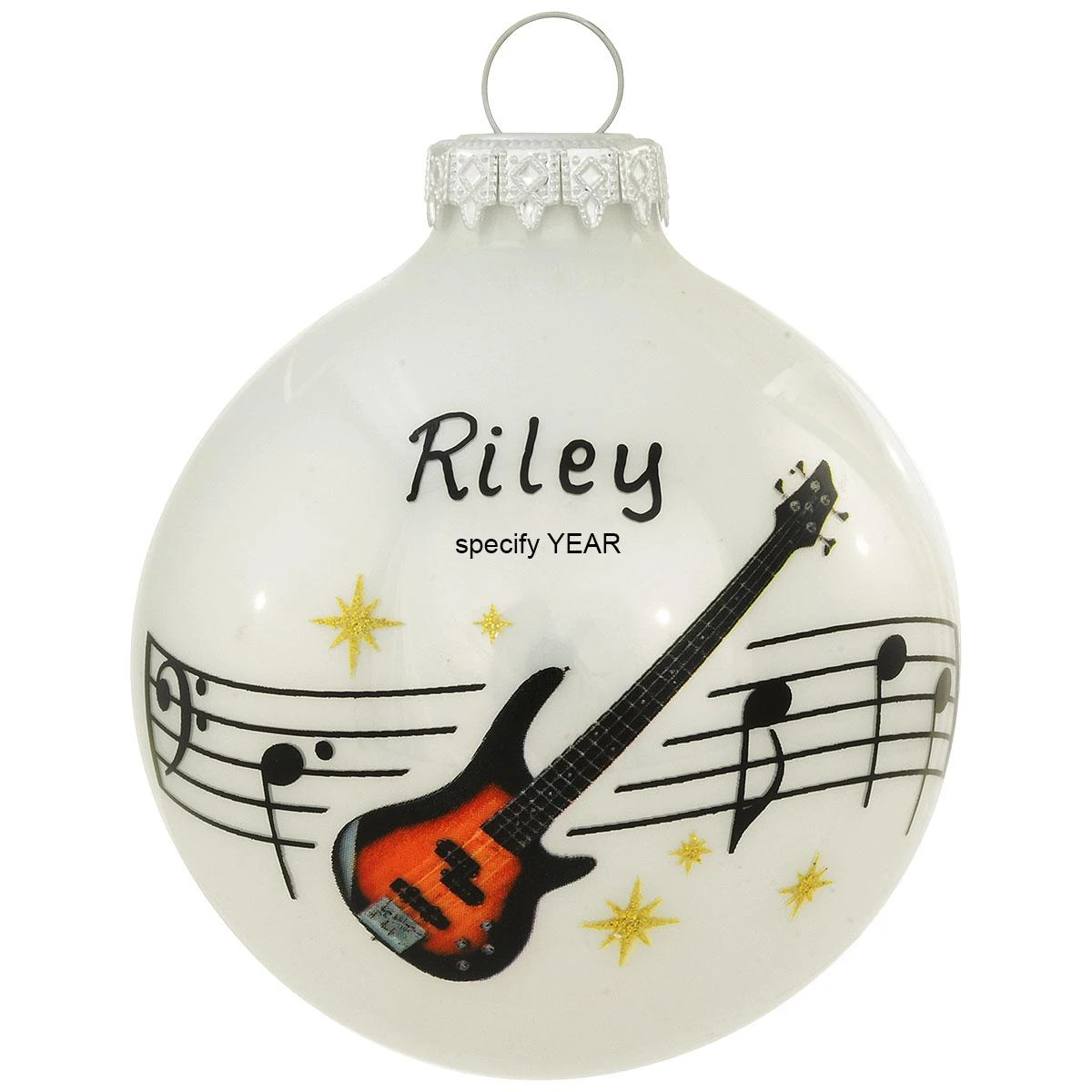 Personalized Bass Guitar With Music Staff Glass Ornament 1 Personalized Bass Guitar With Music Staff Glass Ornament
