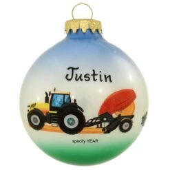 Personalized Farm Equipment Tricolor Glass Ornament