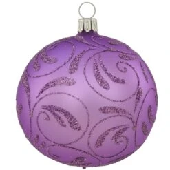 Satin Lavender With Glitter Leaves Glass Ornament