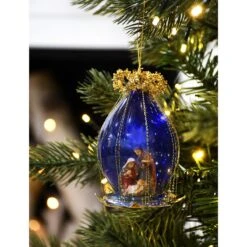 Holy Family Dome With Blue Background And Gold Accents Glass Ornament -Christmas Decoration Store 1260910 web 3