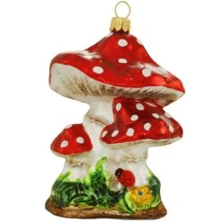 Toadstool Mushrooms Glass Ornament