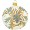 Flowers On White Ball 3.75 Inch Glass Ornament