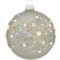 Snowflakes On Ball 4 Inch Glass Ornament