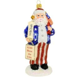 Patriotic Santa Signature Collection Glass Ornament