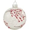 White With Red Blossoms 4 Inch Clear Glass Ornament