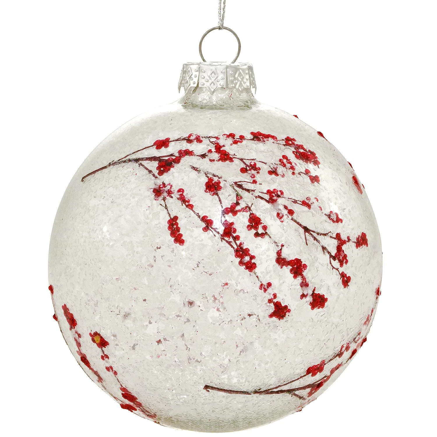 White With Red Blossoms 4 Inch Clear Glass Ornament 1 White With Red Blossoms 4 Inch Clear Glass Ornament