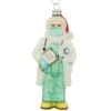 Santa In Mask 5 Inch Glass Ornament