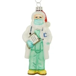 Santa In Mask 5 Inch Glass Ornament