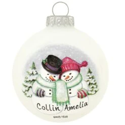 Personalized Cozy Snowcouple Glass Ornament