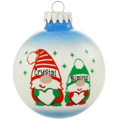 Personalized Gnome Parent And 1 Child 4" Glass Ornament