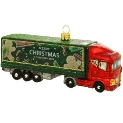 Merry Christmas Semi-Truck Glass Ornament