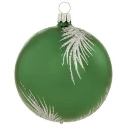 Shiny Green With Feather Design Glass Ornament
