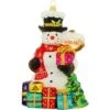 Snowman With Sign And Packages Glass Ornament