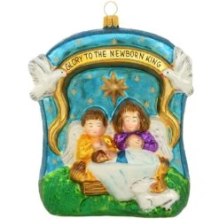 2021 Annual Form Angels Kneeling Over Baby Jesus Glass Ornament