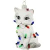 Cat Wrapped In Lights Glass Ornament