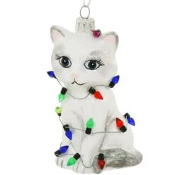 Cat Wrapped In Lights Glass Ornament
