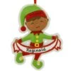 Personalized African American Boy Elf With Banner Ornament