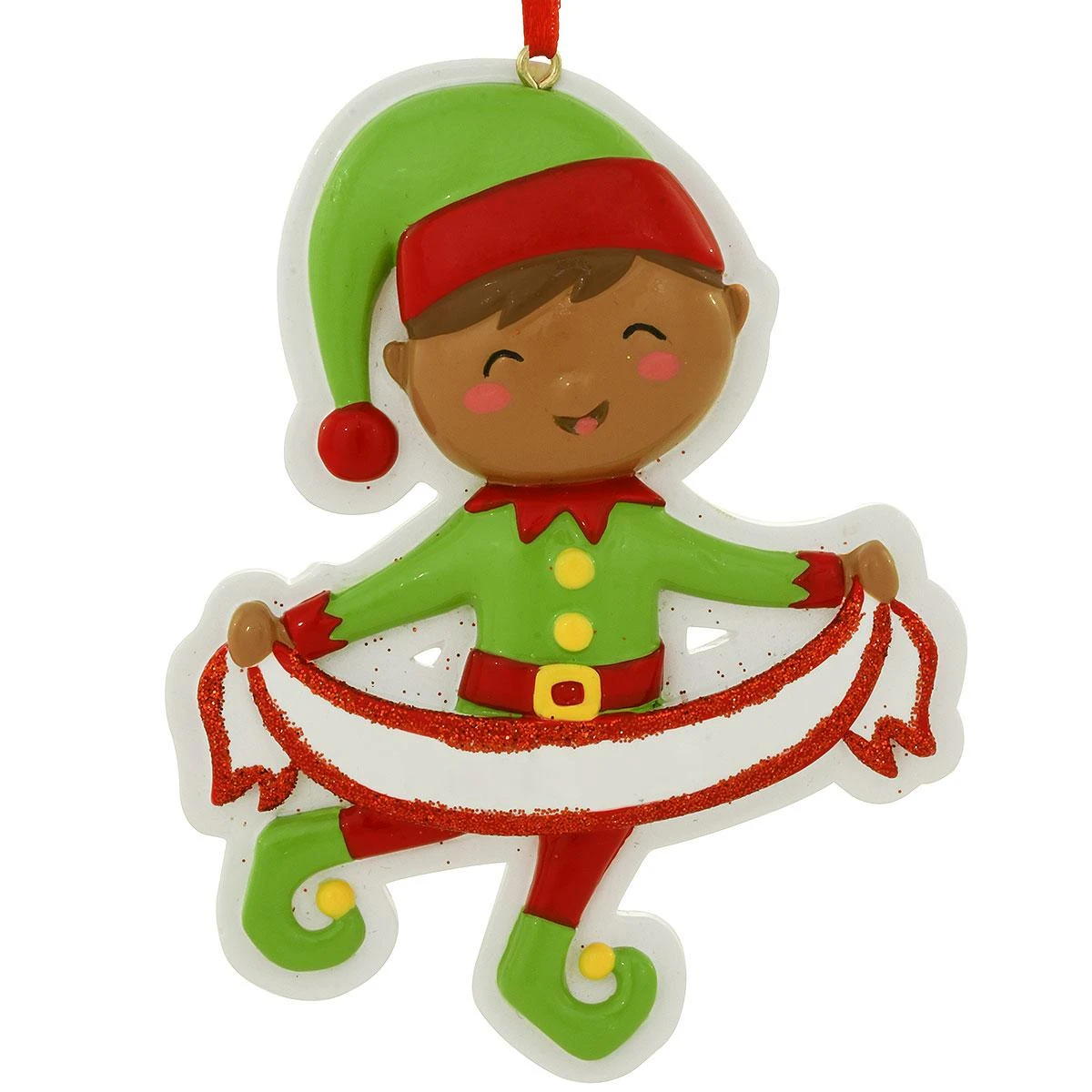 Personalized African American Boy Elf With Banner Ornament 2 Personalized African American Boy Elf With Banner Ornament - Image 2