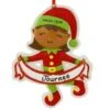 Personalized African American Girl Elf With Banner Ornament