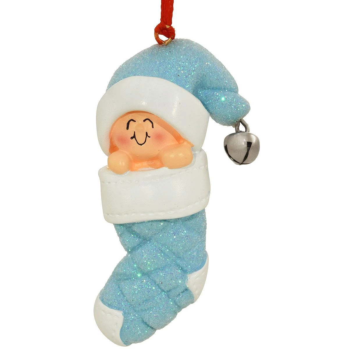 Personalized Baby In Stocking Blue Resin Ornament 2 Personalized Baby In Stocking Blue Resin Ornament - Image 2