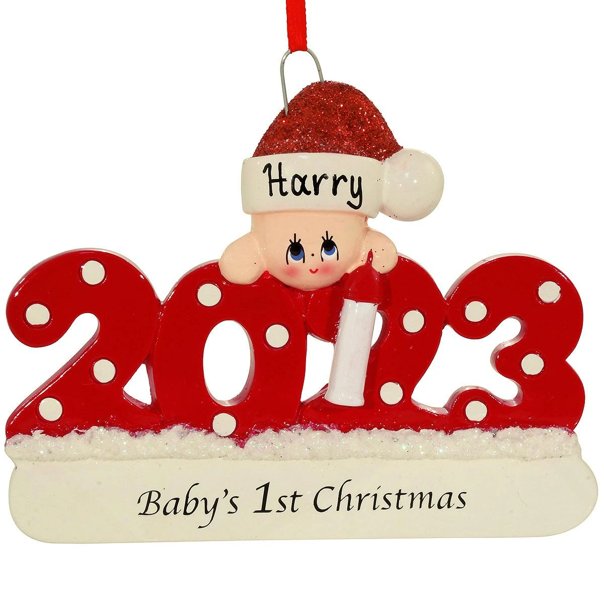 Personalized 2023 Baby's First Christmas Red Resin Ornament 1 Personalized 2023 Baby's First Christmas Red Resin Ornament